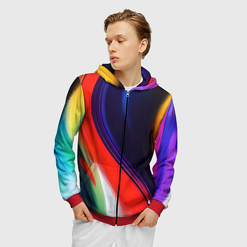 Мужская толстовка на молнии Абстракция красок мазками / 3D-Красный – фото 3