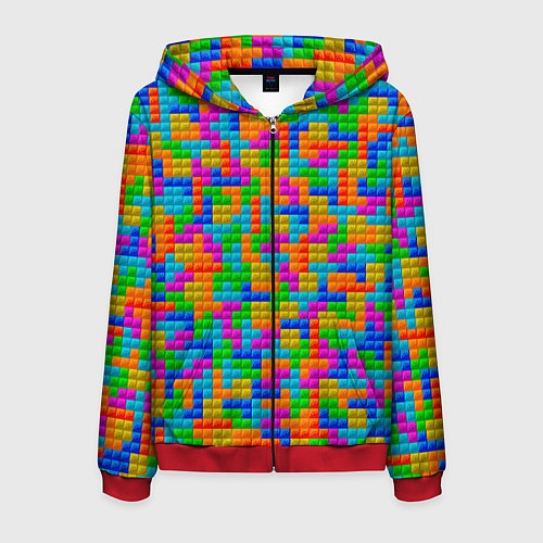 Мужская толстовка на молнии Крупные блоки Тетрис / 3D-Красный – фото 1