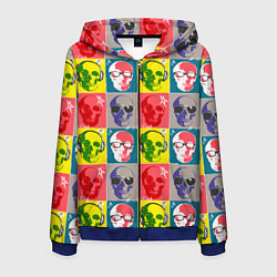 Толстовка 3D на молнии мужская Черепа в паттерне, цвет: 3D-синий