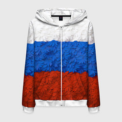Толстовка 3D на молнии мужская Флаг Российской Федерации из цветов, цвет: 3D-белый