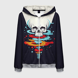 Толстовка 3D на молнии мужская Череп на палке, цвет: 3D-меланж