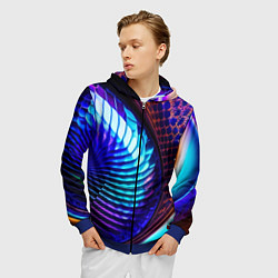 Толстовка 3D на молнии мужская Неоновый водоворот, цвет: 3D-синий — фото 2