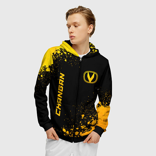 Мужская толстовка на молнии Changan - gold gradient: надпись, символ / 3D-Черный – фото 3