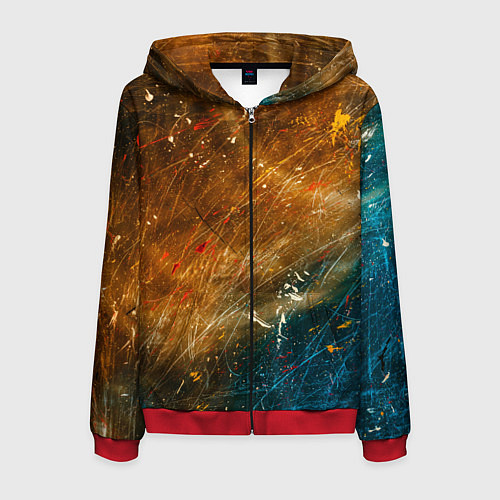 Мужская толстовка на молнии Оранжевые и синие краски / 3D-Красный – фото 1