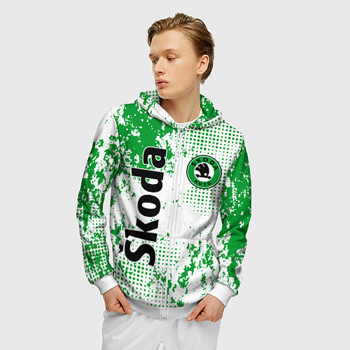 Мужская толстовка на молнии Skoda auto logo / 3D-Белый – фото 3
