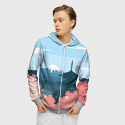 Толстовка 3D на молнии мужская Вид на Фудзияму - Япония, цвет: 3D-меланж — фото 2