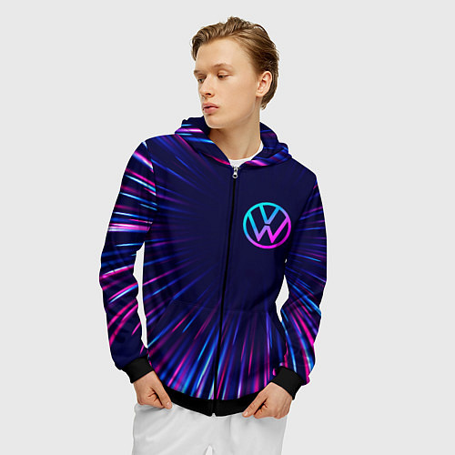 Мужская толстовка на молнии Volkswagen neon speed lines / 3D-Черный – фото 3