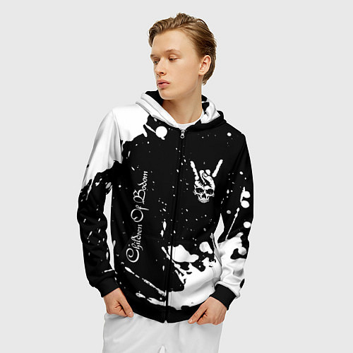 Мужская толстовка на молнии Children of Bodom и рок символ на темном фоне / 3D-Черный – фото 3