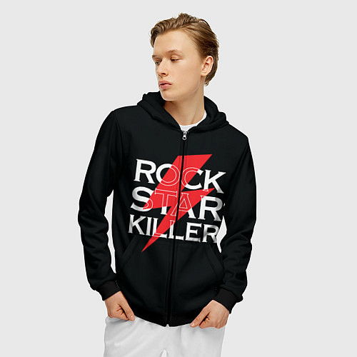 Мужская толстовка на молнии Rock Star Killer / 3D-Черный – фото 3