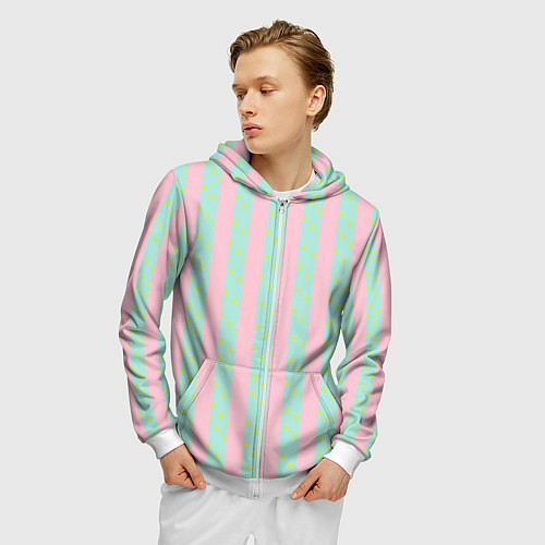Мужская толстовка на молнии Полоска в цветочек - костюм Кена из фильма Барби / 3D-Белый – фото 3