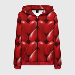 Толстовка 3D на молнии мужская Red hearts, цвет: 3D-красный