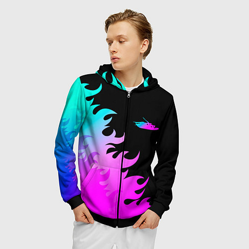 Мужская толстовка на молнии Papa Roach неоновый огонь / 3D-Черный – фото 3