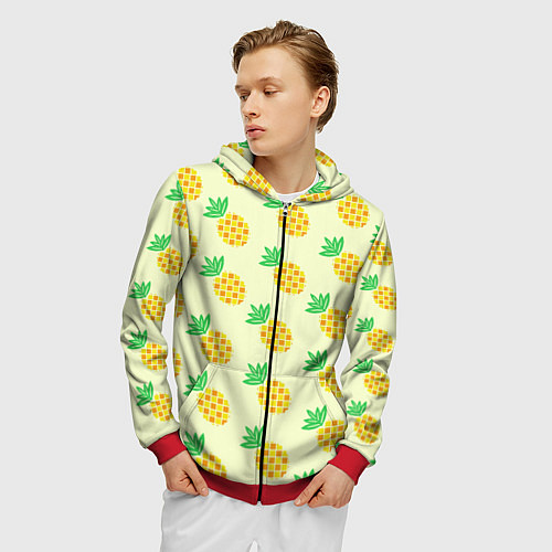Мужская толстовка на молнии Летние ананасы / 3D-Красный – фото 3