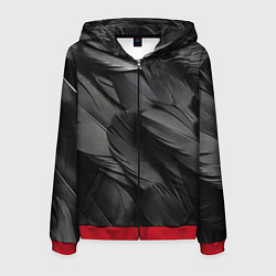 Толстовка 3D на молнии мужская Черные перья ворона, цвет: 3D-красный