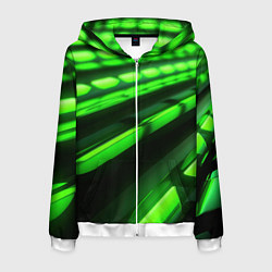 Толстовка 3D на молнии мужская Green neon abstract, цвет: 3D-белый