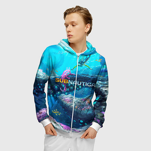 Мужская толстовка на молнии Подводный мир сабнавтики / 3D-Белый – фото 3
