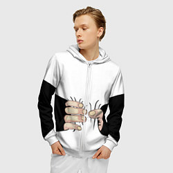 Толстовка 3D на молнии мужская Рука сжимает талию, цвет: 3D-белый — фото 2