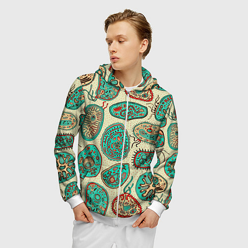 Мужская толстовка на молнии Бактерии / 3D-Белый – фото 3