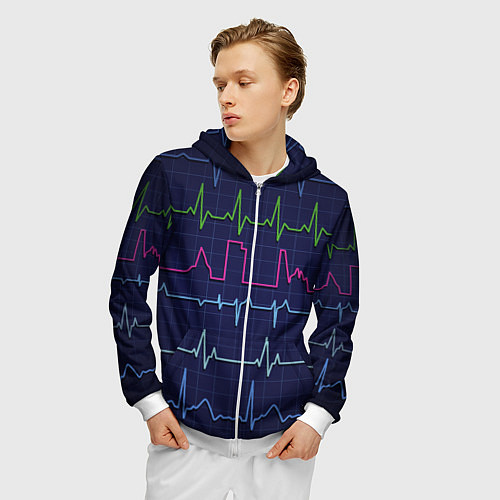 Мужская толстовка на молнии Color pulse / 3D-Белый – фото 3