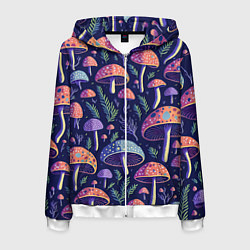 Толстовка 3D на молнии мужская Грибы паттерн, цвет: 3D-белый