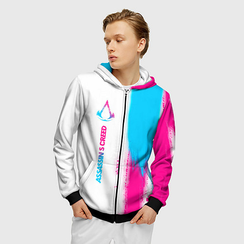 Мужская толстовка на молнии Assassins Creed neon gradient style: по-вертикали / 3D-Черный – фото 3