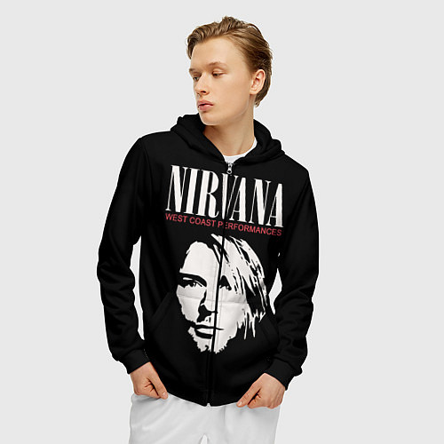 Мужская толстовка на молнии Nirvana - Kurt Cobain / 3D-Черный – фото 3