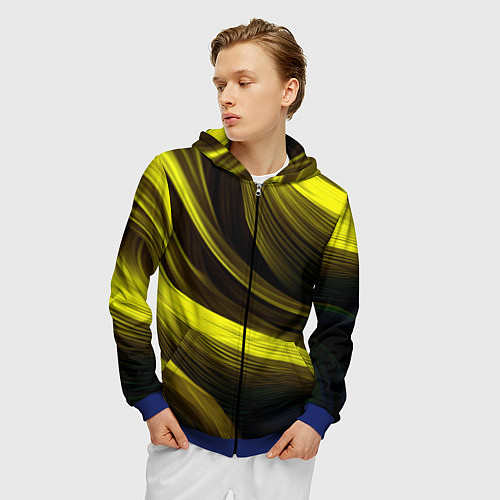 Мужская толстовка на молнии Черные и желтые линии / 3D-Синий – фото 3