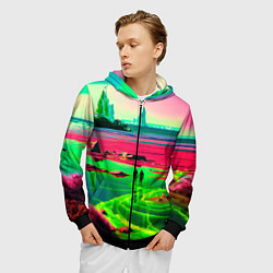 Толстовка 3D на молнии мужская Кислотный мир, цвет: 3D-черный — фото 2