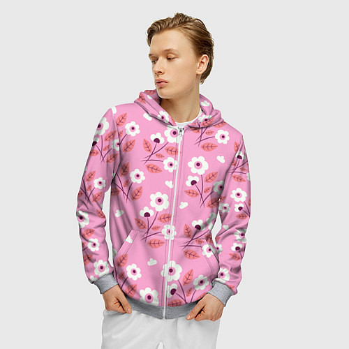 Мужская толстовка на молнии Flowers on pink / 3D-Меланж – фото 3