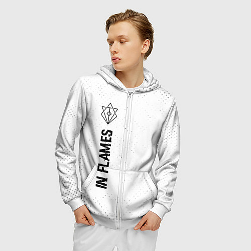 Мужская толстовка на молнии In Flames glitch на светлом фоне: по-вертикали / 3D-Белый – фото 3