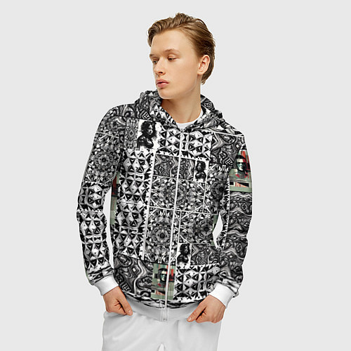 Мужская толстовка на молнии Орнамент древних цивилизаций / 3D-Белый – фото 3