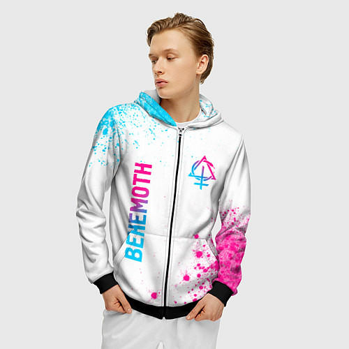 Мужская толстовка на молнии Behemoth neon gradient style: надпись, символ / 3D-Черный – фото 3