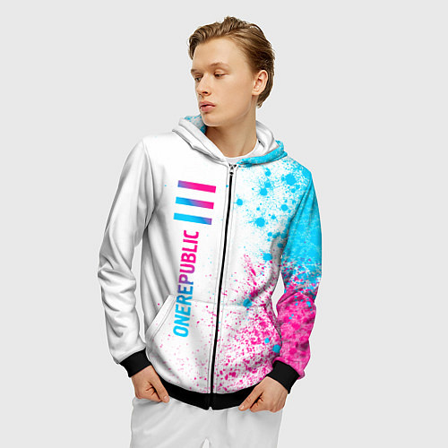 Мужская толстовка на молнии OneRepublic neon gradient style: по-вертикали / 3D-Черный – фото 3