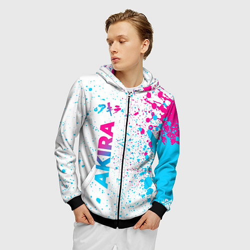 Мужская толстовка на молнии Akira neon gradient style: по-вертикали / 3D-Черный – фото 3