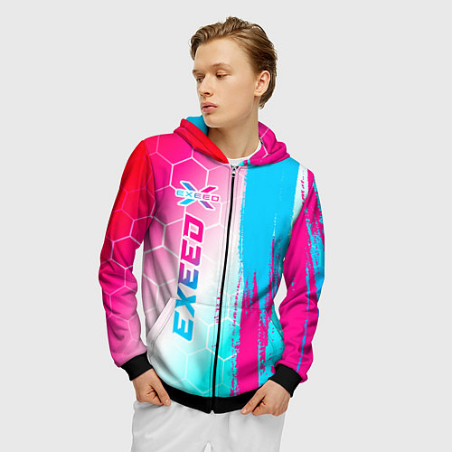 Мужская толстовка на молнии Exeed neon gradient style: по-вертикали / 3D-Черный – фото 3