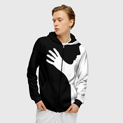 Толстовка 3D на молнии мужская Чёрно-белый рисунок, цвет: 3D-черный — фото 2