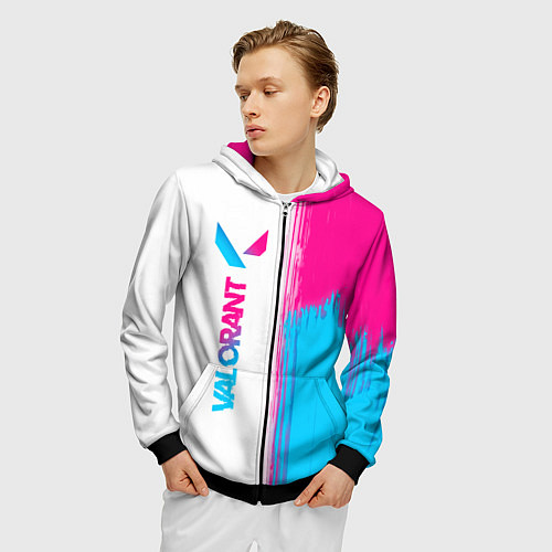 Мужская толстовка на молнии Valorant neon gradient style: по-вертикали / 3D-Черный – фото 3