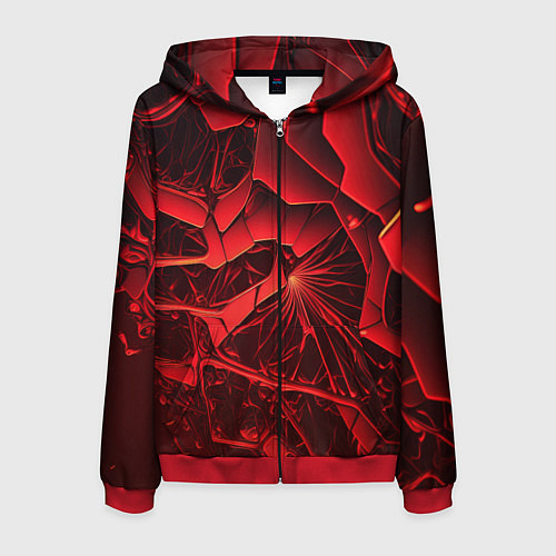 Мужская толстовка на молнии Объемные красные разломы / 3D-Красный – фото 1