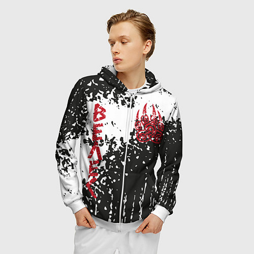 Мужская толстовка на молнии Лапа медведя / 3D-Белый – фото 3