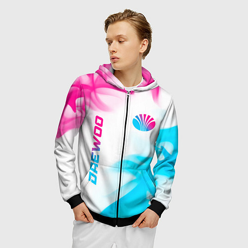 Мужская толстовка на молнии Daewoo neon gradient style: надпись, символ / 3D-Черный – фото 3