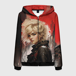 Толстовка 3D на молнии мужская Смотрящая за районом, цвет: 3D-черный