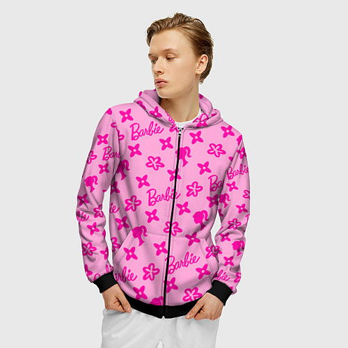 Мужская толстовка на молнии Барби паттерн розовый / 3D-Черный – фото 3