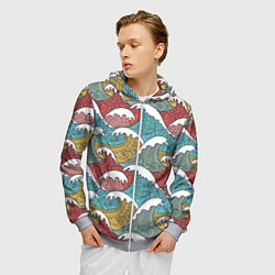 Толстовка 3D на молнии мужская Декоративные волны, цвет: 3D-меланж — фото 2