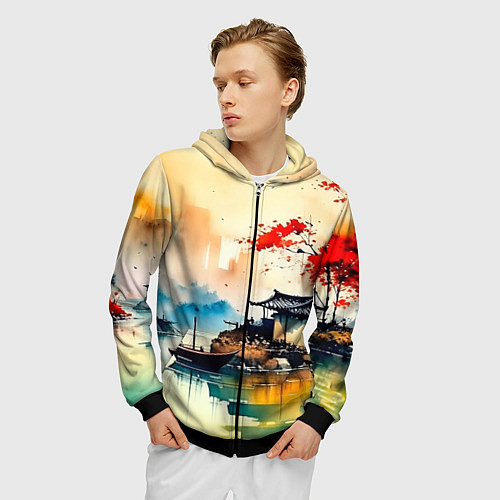 Мужская толстовка на молнии Краски природы / 3D-Черный – фото 3