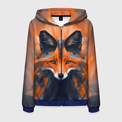 Толстовка 3D на молнии мужская Нарисованная огненная лиса, цвет: 3D-синий