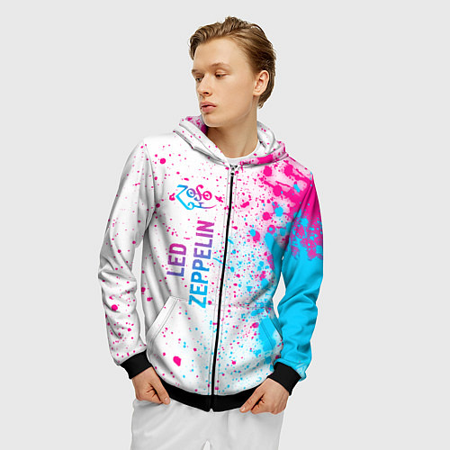 Мужская толстовка на молнии Led Zeppelin neon gradient style: по-вертикали / 3D-Черный – фото 3