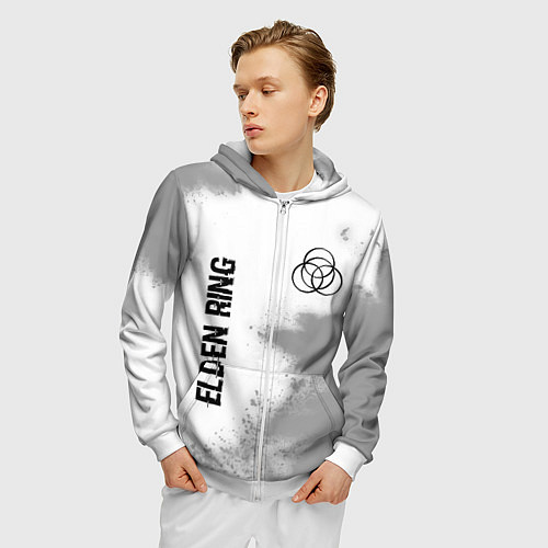 Мужская толстовка на молнии Elden Ring glitch на светлом фоне: надпись, символ / 3D-Белый – фото 3