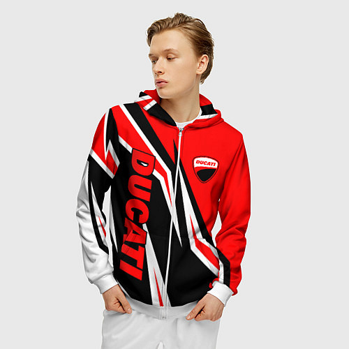Мужская толстовка на молнии Ducati- red stripes / 3D-Белый – фото 3