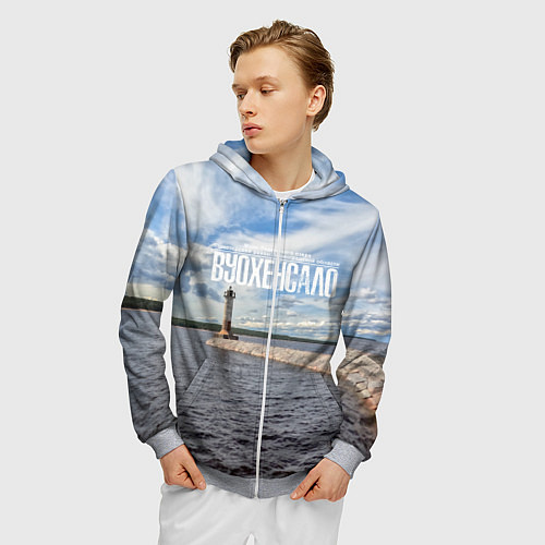 Мужская толстовка на молнии Маяк на Ладоге / 3D-Меланж – фото 3
