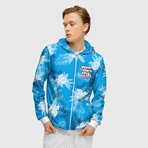 Мужская толстовка на молнии Цветочный паттерн - GTA vice city / 3D-Белый – фото 3